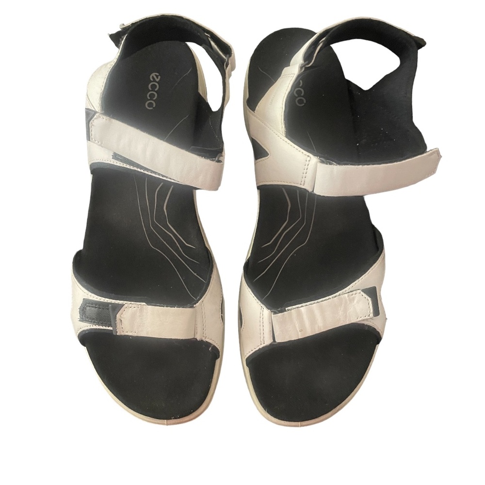 Ecco Sandals 43 Men's Slip On 12-12 1/2 Whtie Hook Loop Fastner - Picture 2 of 9